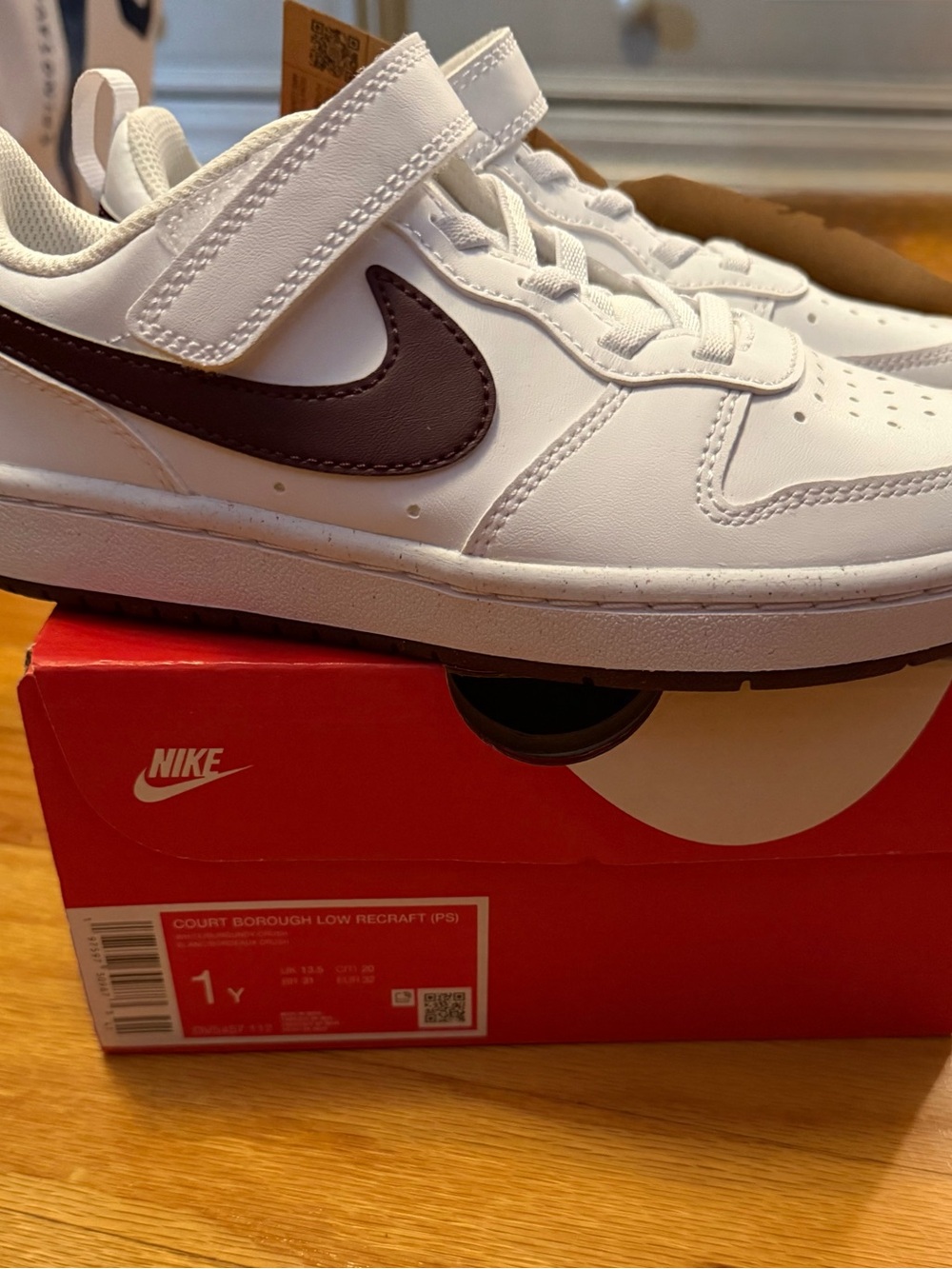 NWT~ Nike Kids White Sneakers with Brown Swoosh